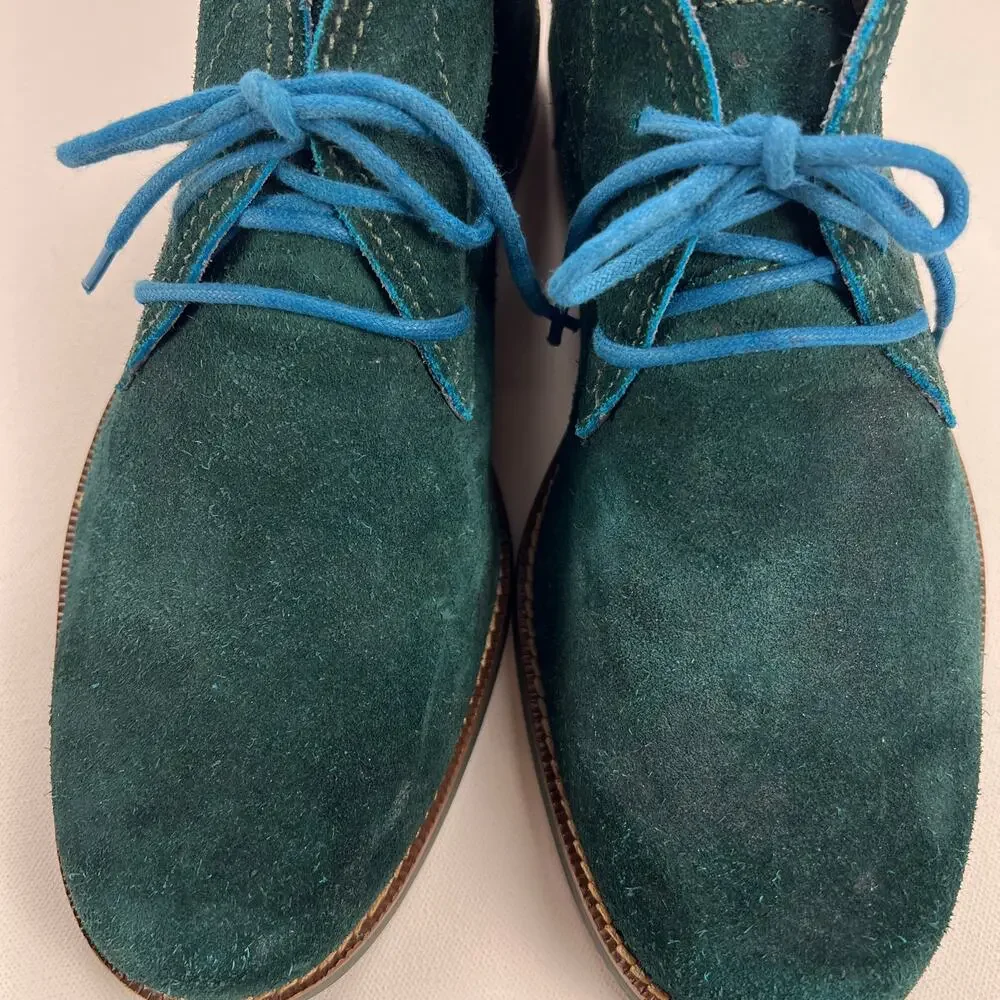 Cole Haan Air Charles Bottle Green Suede Chukka Boots Turquoise Laces Size 10M